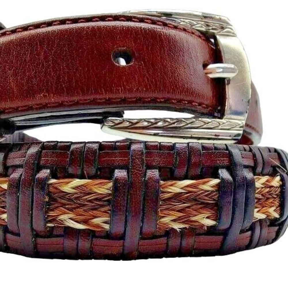 Dick Idol Woven Fine Leather Belt Silver Buckle Size 36